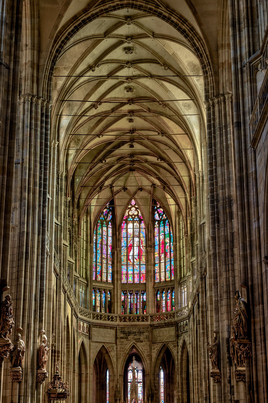 Interior architectural details and stained glass windows Prague Castle