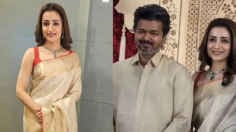 തൃഷ ഇൻസ്റ്റ​ഗ്രാമിൽ പങ്കുവച്ച ചിത്രം, നിര്‍മാതാവ് കല്‍പ്പാത്തി എസ്. സുരേഷിന്റെ മകന്റെ വിവാഹ സത്കാരത്തിന് വിജയ് യും തൃഷയും ഒന്നിച്ചെത്തിയപ്പോൾ
