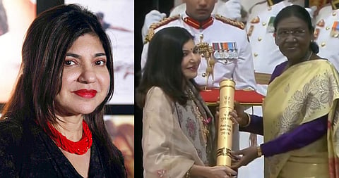 അൽക്ക യാ​ഗ്നിക്ക്,അൽക്ക യാ​ഗ്നിക് രാഷ്ട്രപതി ദ്രൗപദി മുര്‍മുവില്‍ നിന്ന് പദ്മഭൂഷണ്‍ സ്വീകരിക്കുന്നു