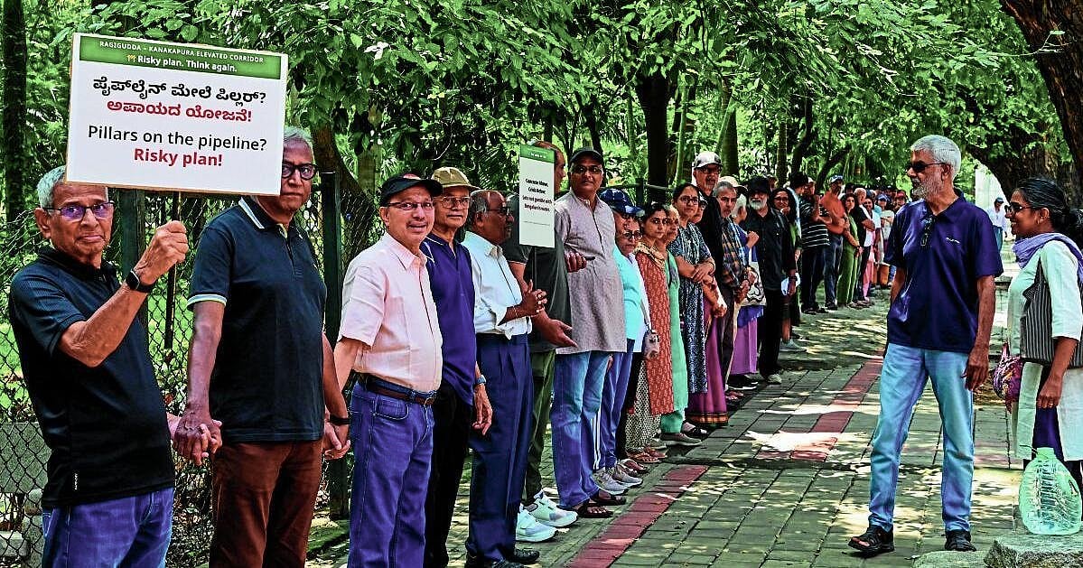 Silent protest against Ragi Gudda–Kanakapura elevated corridor; Residents protest Indiranagar elevated corridor