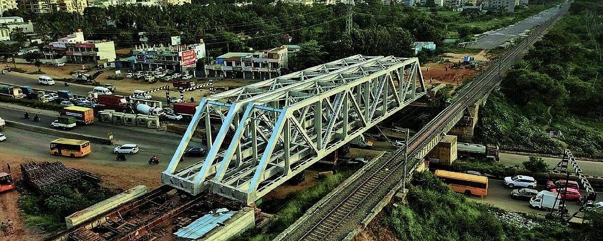 61-meter open web girders installed at NH-44 near Chandapura