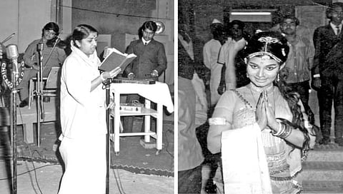 मिरज : वॉन्लेस हॉस्पिटलमध्ये गाताना लता मंगेशकर व  नृत्य सादर करताना अभिनेत्री सुधा.