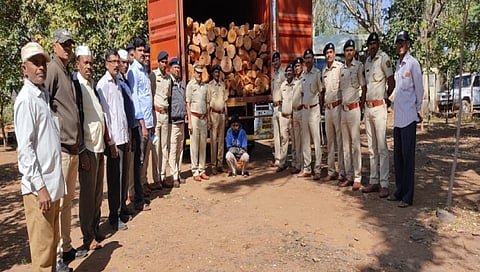 पेठ : वनविभागाने केलेल्या कारवाईत जप्त करण्यात आलेले खैर लाकूड, वाहन व चालकासह अधिकारी व कर्मचारी. 