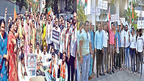 नाशिकमध्ये भाजप-राष्ट्रवादीचे परस्परविरोधी घोषणाबाजी करीत आंदोलने