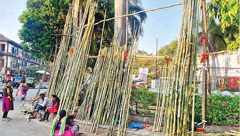 गुढीपाडव्यासाठी शहरात विक्रीसाठी आलेले बांबू. 