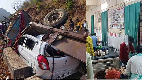 वणी : मुळाणे घाटात भीषण अपघात,ट्रॅक्टर ट्राॅली उलटून अपघातात गंभीर जखमी झालेले मजूर 
