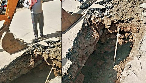 पंढरपूर नगरपालिकेसमोरच रस्त्यावर खड्डा