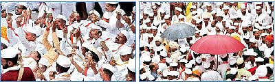 टाळ-मृदंगाच्या ठेक्यावर वारकरी नाचून-गाऊन तल्लीन झाले होते.

टाळ-मृदंगाच्या ठेक्यावर वारकरी नाचून-गाऊन तल्लीन झाले होते.

दीर्घ प्रतीक्षेनंतर आलेल्या पावसाचे वारकर्‍यांनी स्वागत केले.