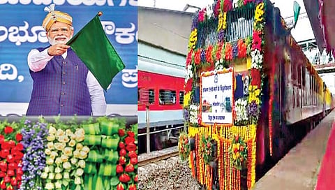 रत्नागिरी : पंतप्रधान नरेंद्र मोदी यांनी बंगळुरू येथून व्हिडीओ कॉन्फरन्सिंगद्वारे कोकण रेल्वेच्या विद्युतीकरणाचे राष्ट्रार्पण केल्यानंतर रत्नागिरी स्थानकावरून विद्युत इंजिनवरील मालगाडीला हिरवा झेंडा दाखवल्यानंतर ती मार्गस्थ झाली.