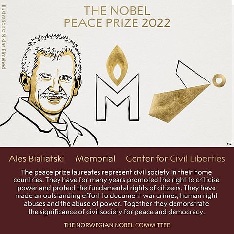 Nobel Peace Prize : शांततेचा नोबेल पुरस्कार जाहीर; एलेस बियालियात्स्की आणि रशियन-युक्रेनियन संघटनेचा गौरव