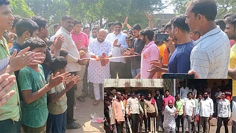जळगाव : क्रिकेट स्पर्धेचे उद्घाटन झाल्यानंतर जोरदार बॅटिंग करताना पाणीपुरवठा व स्वच्छता मंत्री तथा पालकमंत्री गुलाबराव पाटील. 