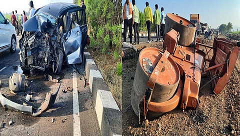 रोडरोलरला आर्टिगा गाडीची भीषण धडक २ ठार  