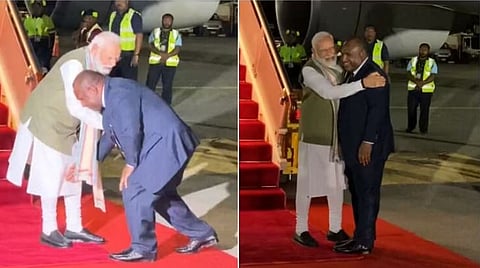 पंतप्रधान मोदींचे पापुआ न्‍यू निगीमध्‍ये भव्‍य स्‍वागत, पंतप्रधान मारापेंनी घेतले आशीर्वाद