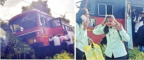 Ahmednagar Accident :  मोठा अनर्थ टळला! खचाखच भरलेली एसटी बस चारीत कोसळली; महिलांसह अनेक शालेय विद्यार्थी जखमी