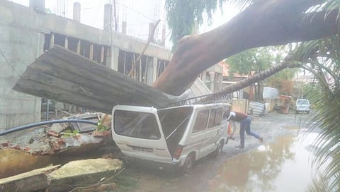 लासलगाव-  कारवर वृक्ष कोसळल्याने झालेले नुकसान 