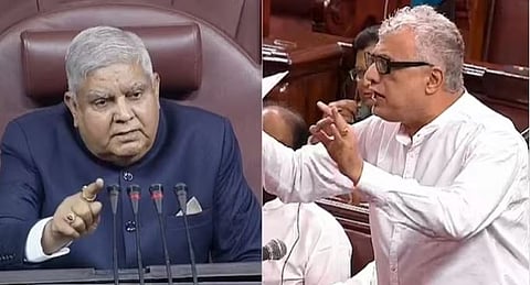 security breach in parliament: राज्‍यसभा सभापती जगदीप धनखड. दुसर्‍या छायाचित्रात राज्‍यसभेत बाेलताना तृणमूल काँग्रेसचे खासदार डेरेक ओब्रायन. 
