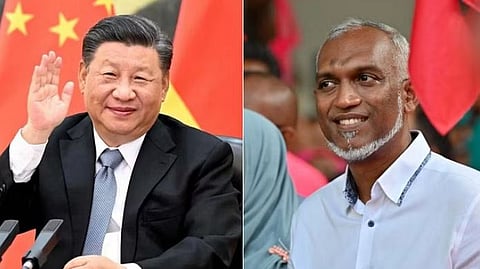 चीनचे अध्यक्ष शी जिनपिंग, दुसर्‍या छायाचित्रात मालदीवचे नूतन राष्ट्राध्यक्ष मुइझू  (संग्रहित छायाचित्र )
