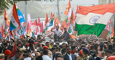 आसाममधील बारपेटा येथे भारत जोडो न्याय यात्रेदरम्यान राहुल गांधी. 