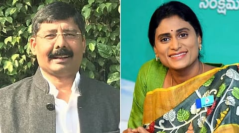 आंध्र प्रदेश काँग्रेसचे प्रदेशाध्‍यक्ष गिदुगु रुद्र राजू  दुसर्‍या छायाचित्रात वाय.एस. शर्मिला.
