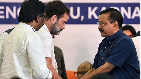 काँग्रेसचे माजी अध्‍यक्ष राहुल गांधी आणि आपचे निमंत्रक अरविंद केजरीवाल. (संग्रहित छायाचित्र)
