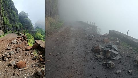 वरंधा घाटात कठडा तुटून रस्ता खचल्याने वाहतुकीसाठी  धोकादायक बनला आहे  