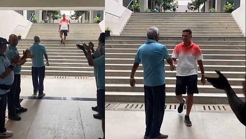 Rahul Dravid received a rousing reception at the Bengaluru Academy