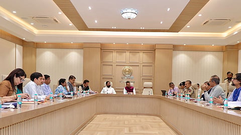 CM Devendra Fadnavis chairs a meeting at his official residence ‘Varsha’ in Mumbai