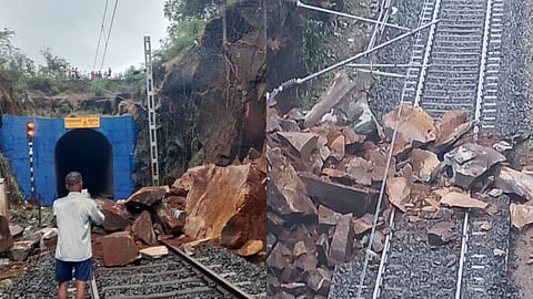 Konkan Railway : कोकण रेल्वेची वाहतूक दीड तासांनी पूर्ववत, दरड हटवली