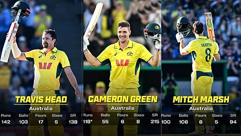 aus vs sa 3rd odi travis head mitchell marsh cameron green hit century australia team scored 400+ runs against south africa 