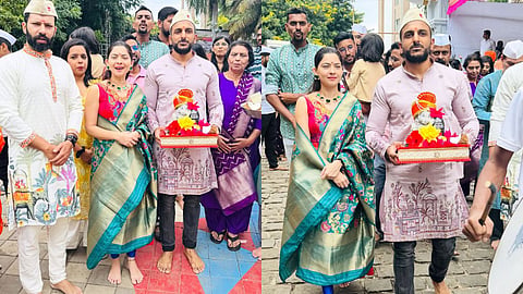 Ganesh Visarjan: अभिनेत्री सोनाली कुलकर्णीच्या घरच्या बाप्पांचे विसर्जन; पती कुणालचीही हजेरी 