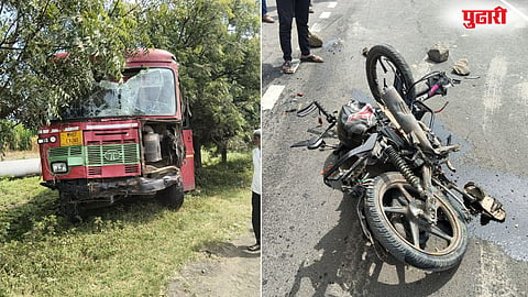 Solapur Pune Highway bus hits bike