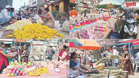 पूजेच्या साहित्य खरेदीसाठी बाजारपेठेत गर्दी
