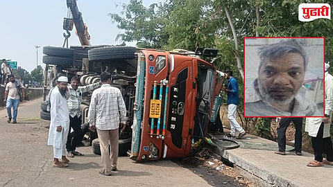 Truck falls off flyover Manwat 