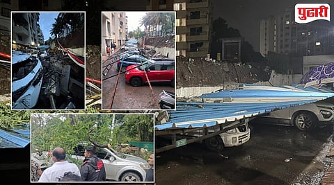 Pune Heavy Rain : १०० तास संततधार, पुणेकरांची दाणादाण! जांभुळवाडी सोसायटीत ७ कार, ७ दुचाकींवर शेड कोसळले