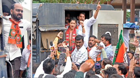कोल्‍हापूर : काँग्रेस कमिटीकडे मोर्चाने जाणार्‍या  आ. अमल महाडिक, महापौर रूपाराणी निकम यांच्‍यासह भाजप कार्यकर्त्यांना पोलिसांनी ताब्‍यात घेतले.  