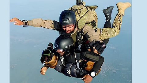 Military dog parachute training 