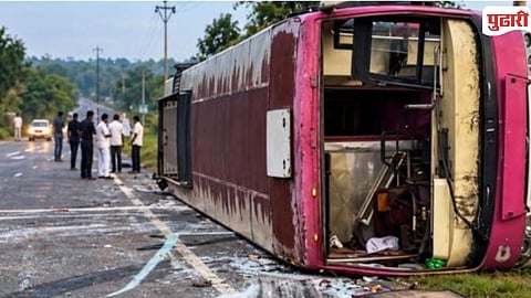 Ahilyanagar Pathardi Road Bus Overturns