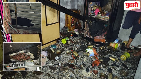 सिरसे येथे गॅस सिलेंडरच्या स्फोटामुळे घराच्या झालेल्या पडझडीचे छायाचित्र