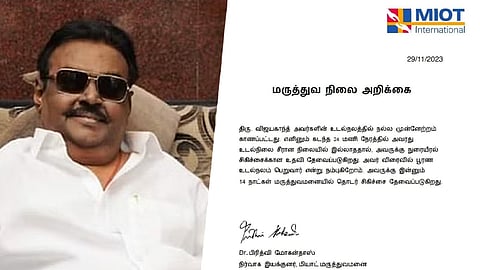 ‘விஜயகாந்த் உடல்நிலை சீராக இல்லை’  - மியாட் மருத்துவமனை அறிக்கை