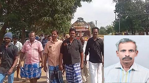 உயிரிழந்த மோகன் உடலை சுமந்து சென்ற கட்சி நிர்வாகிகள்