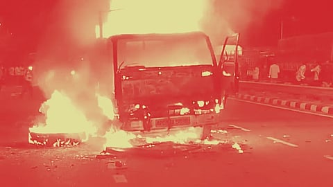 lorry set fire