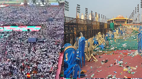 குப்பைக் காடாக காட்சியளிக்கும் தவெக மாநாட்டு திடல் 