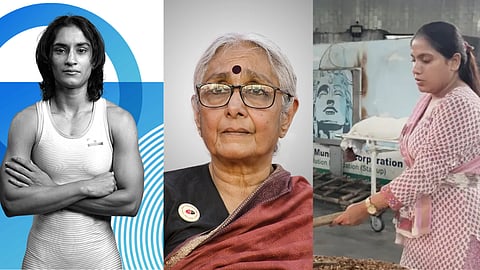 வினேஷ் போகட், அருணா ராய்,  பூஜா சர்மா