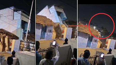 மண்ணரிப்பால் ஓடைக்குள் சரிந்த கான்கிரீட் வீடு