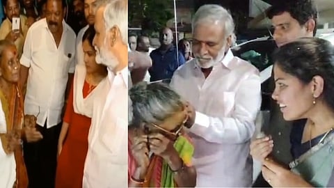 மூதாட்டிக்கு கம்மல் கொடுத்த அமைச்சர் சேகர்பாபு