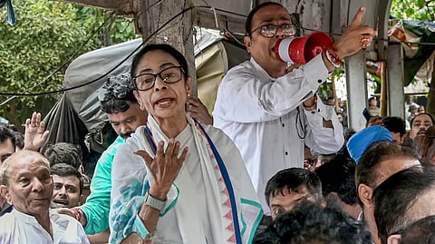 West Bengal Mamata banerjee holds massive dharna only 8 MLAs 6 MPs attend