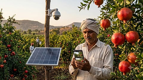 pomegranate theft maharashtra formers set solar powered cctv
