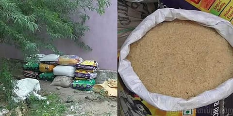 முட்புதரில், பதுக்கி வைக்கப்பட்ட ரேஷன் அரிசி 