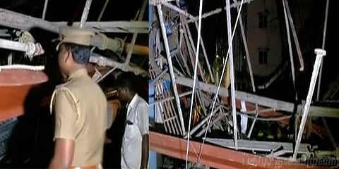 கட்டிட சாரம் சரிந்து விழுந்து விபத்து -  35 பேர் சிக்கி தவிப்பு