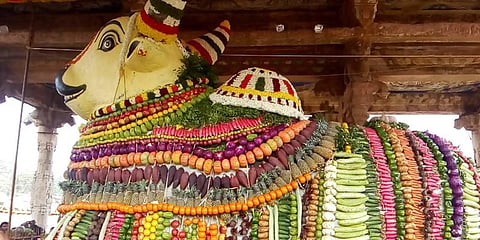 தஞ்சை மகாநந்திக்கு 2 டன் காய்கனிகளால் சிறப்பு அலங்காரம் 